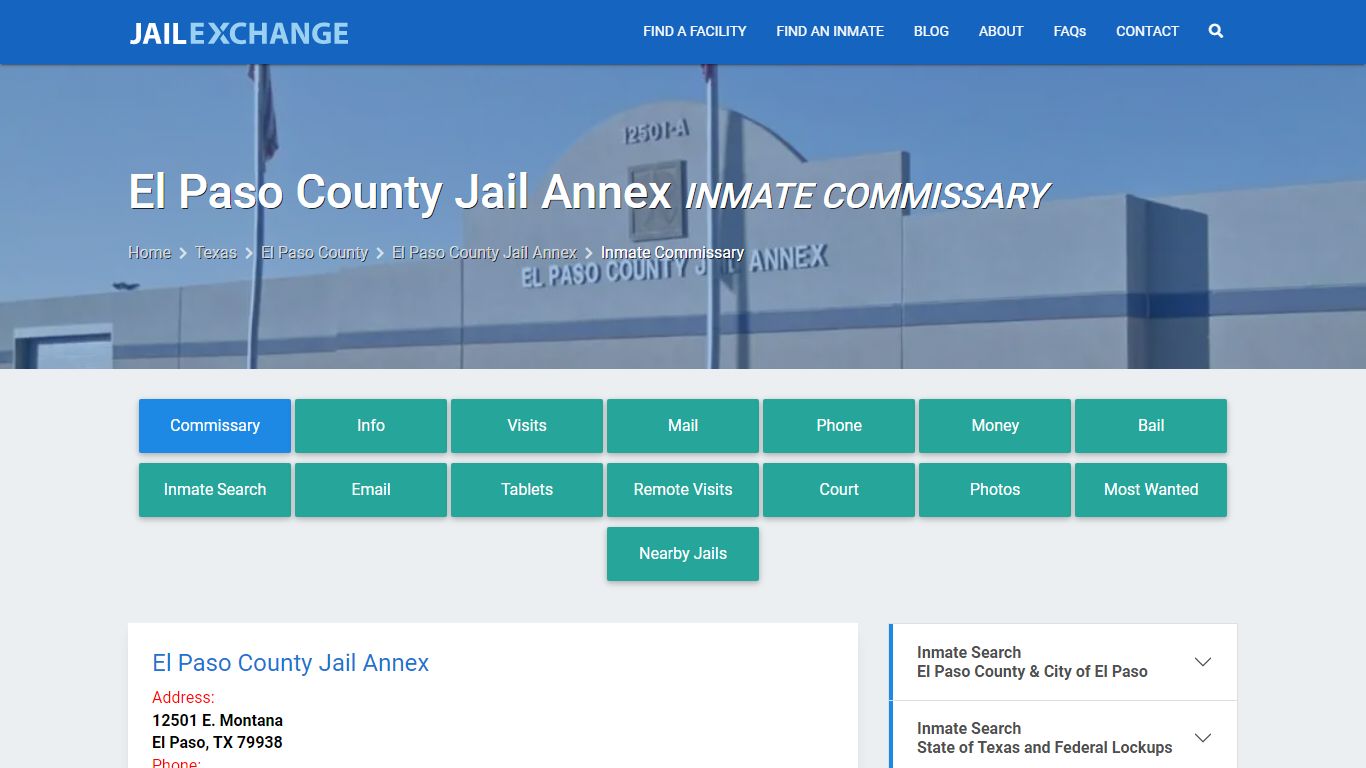 Inmate Commissary, Care Packs - El Paso County Jail Annex, TX
